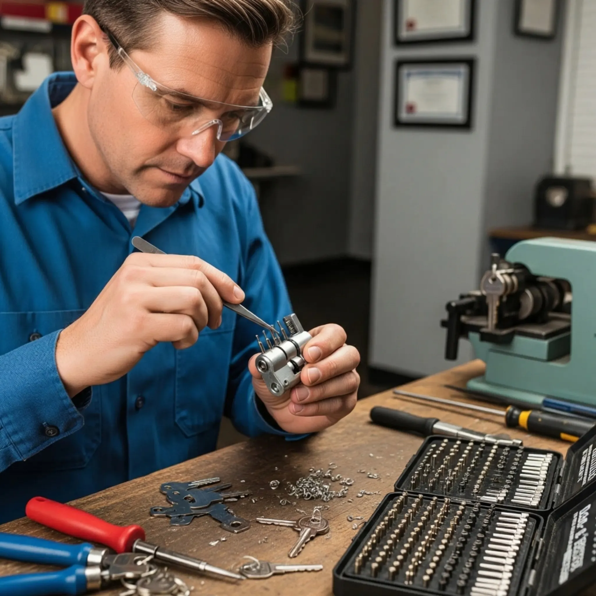 Expert locksmith performing a Cam Lock Rekeying service. Professional lock and key solutions
