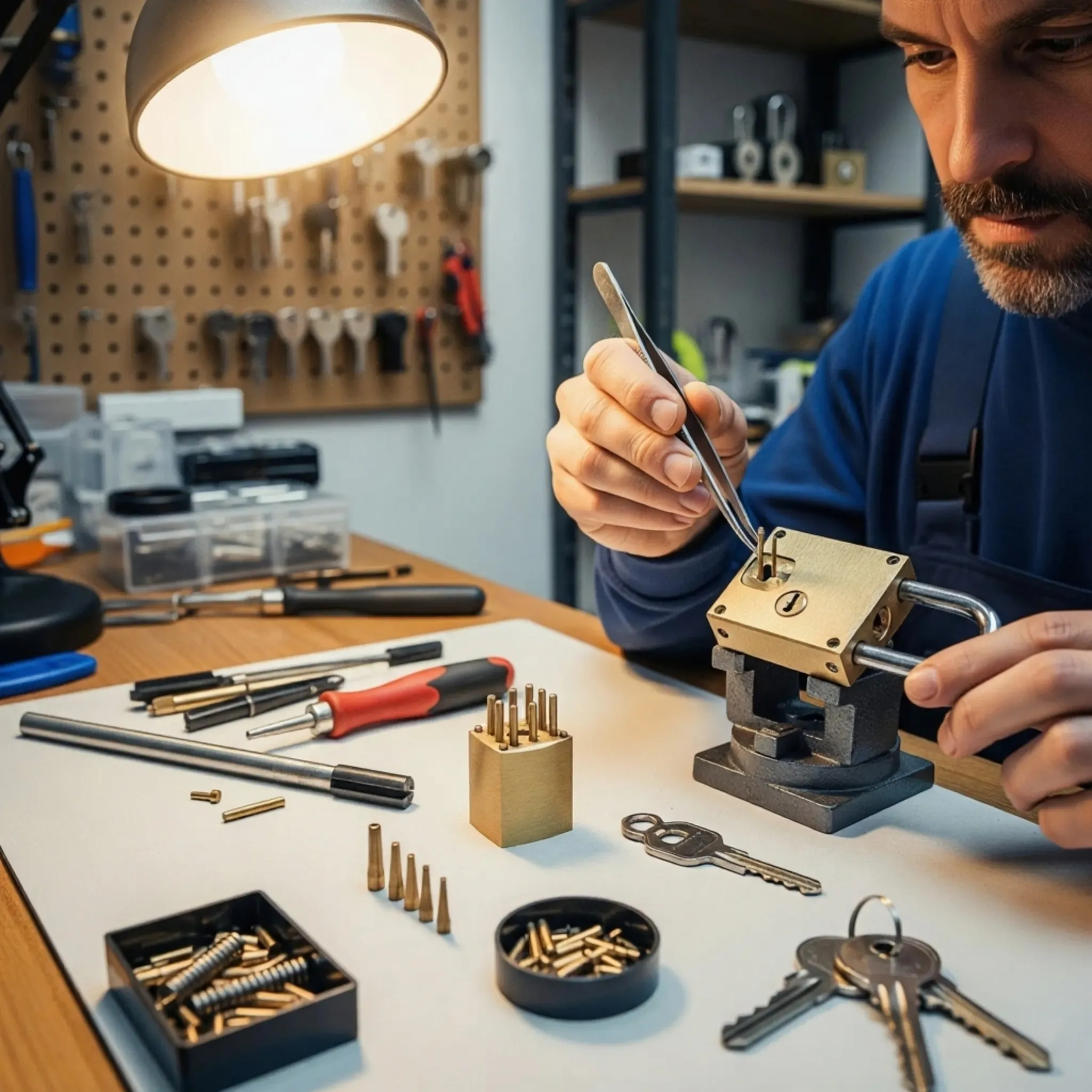 Locksmith performing Padlock Rekeying. Professional locksmith services for padlock security and key changes